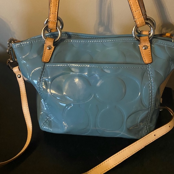 Blue Coach Embossed Signature Patent Leather Bag - Picture 5 of 16
